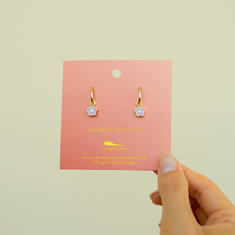 Lucky Feather Hoop Earrings with Drop Charm