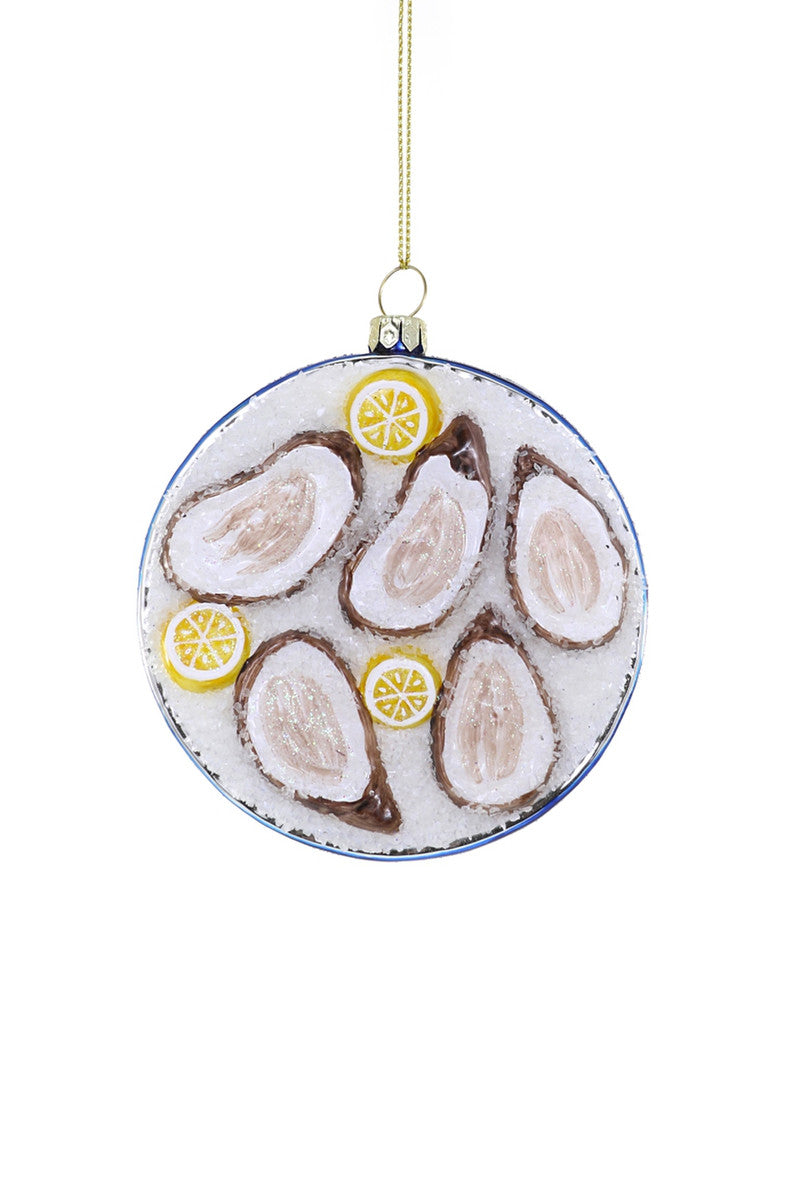 Plated Oysters on Ice Ornament - Blue