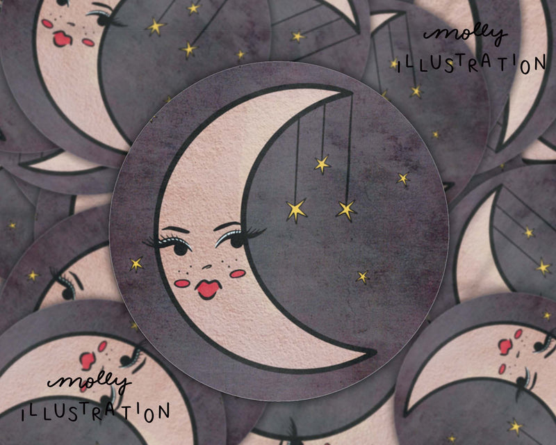 Pouty Moon Cartoon Sticker