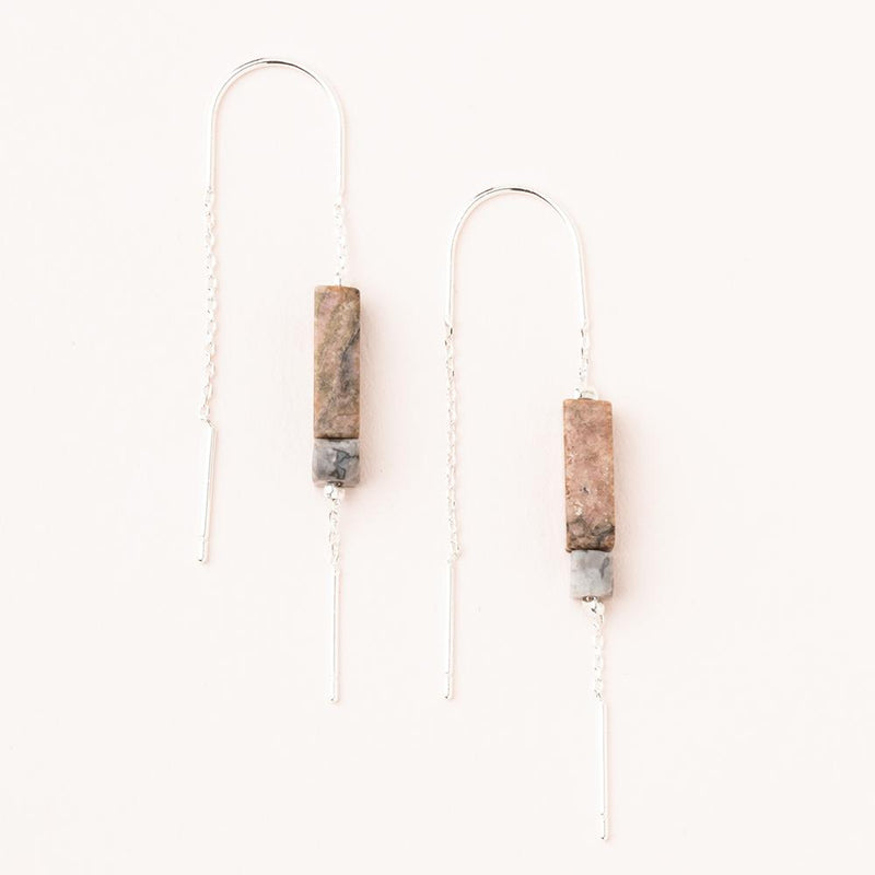 Rectangle Stone Earrings - Rhodonite/Black/Silver