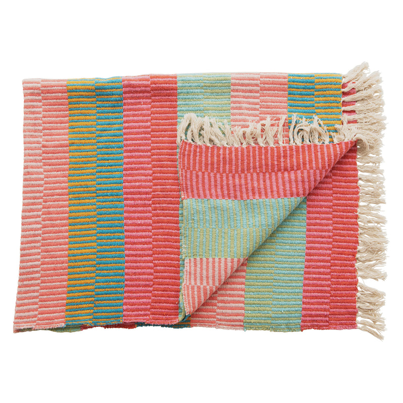 Recycled Cotton Blend Throw with Tassels, Multi
