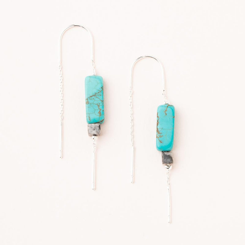 Rectangle Stone Earrings - Turquoise/Black/Silver